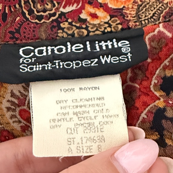 Carole Little for Saint-Tropez West paisley button down blouse red brown - Picture 7 of 7